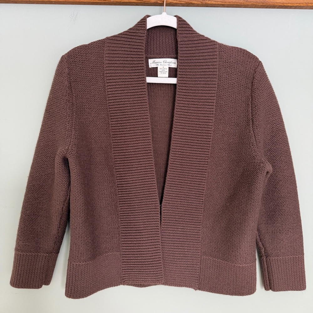 Vintage Marisa Christina 100% Merino Wool Brown Sweater One Hook Cardigan
